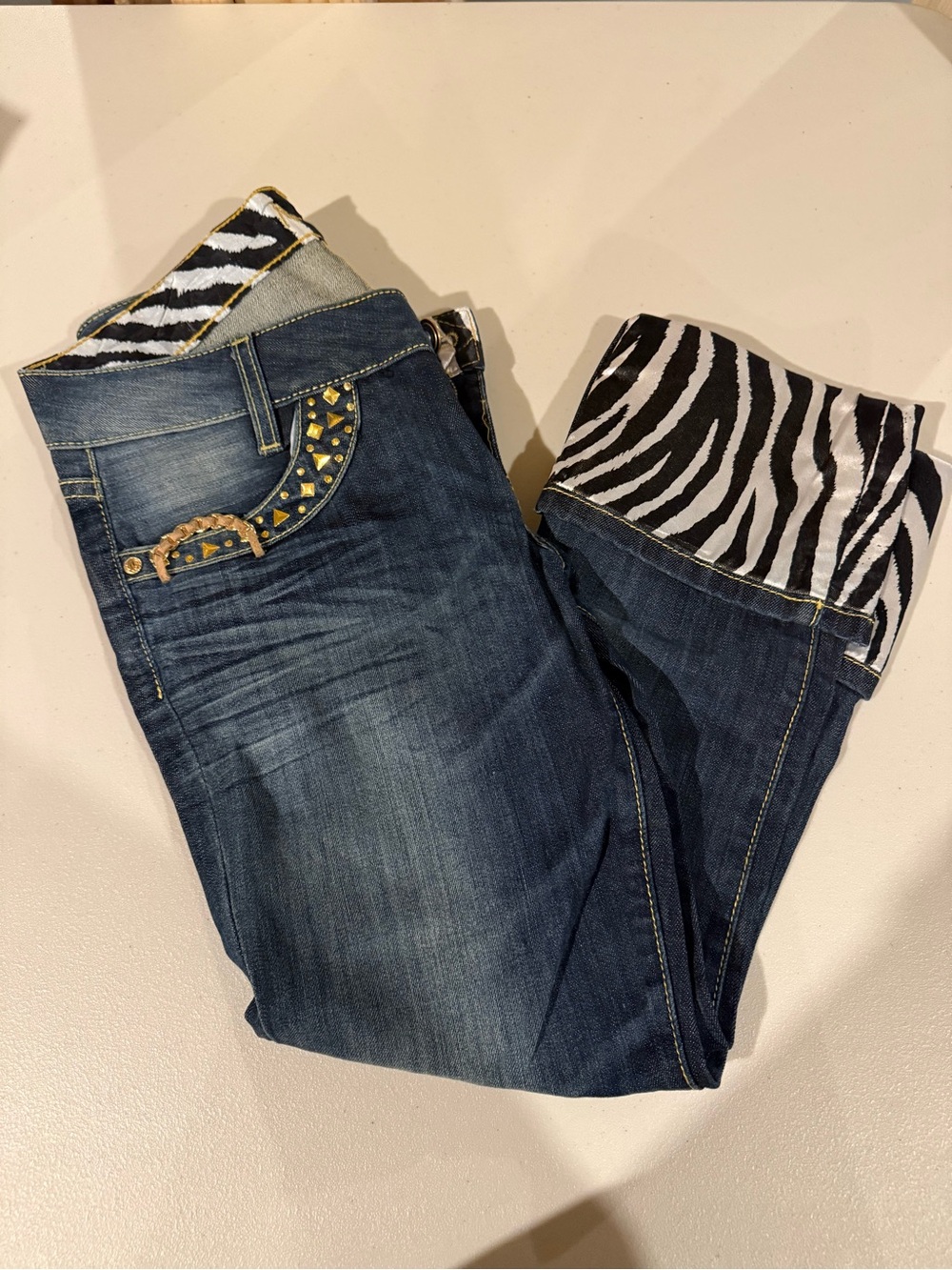 Marciano Dark Blue Jeans with Zebra Cuff and Stud Accents